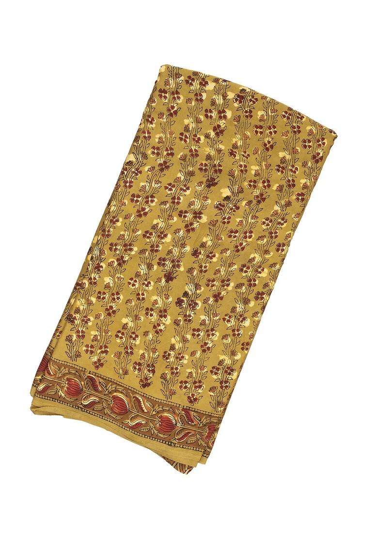 Sage Green Woven Modal Silk Saree With Ajrakh Printed Motifs For Women - Indya