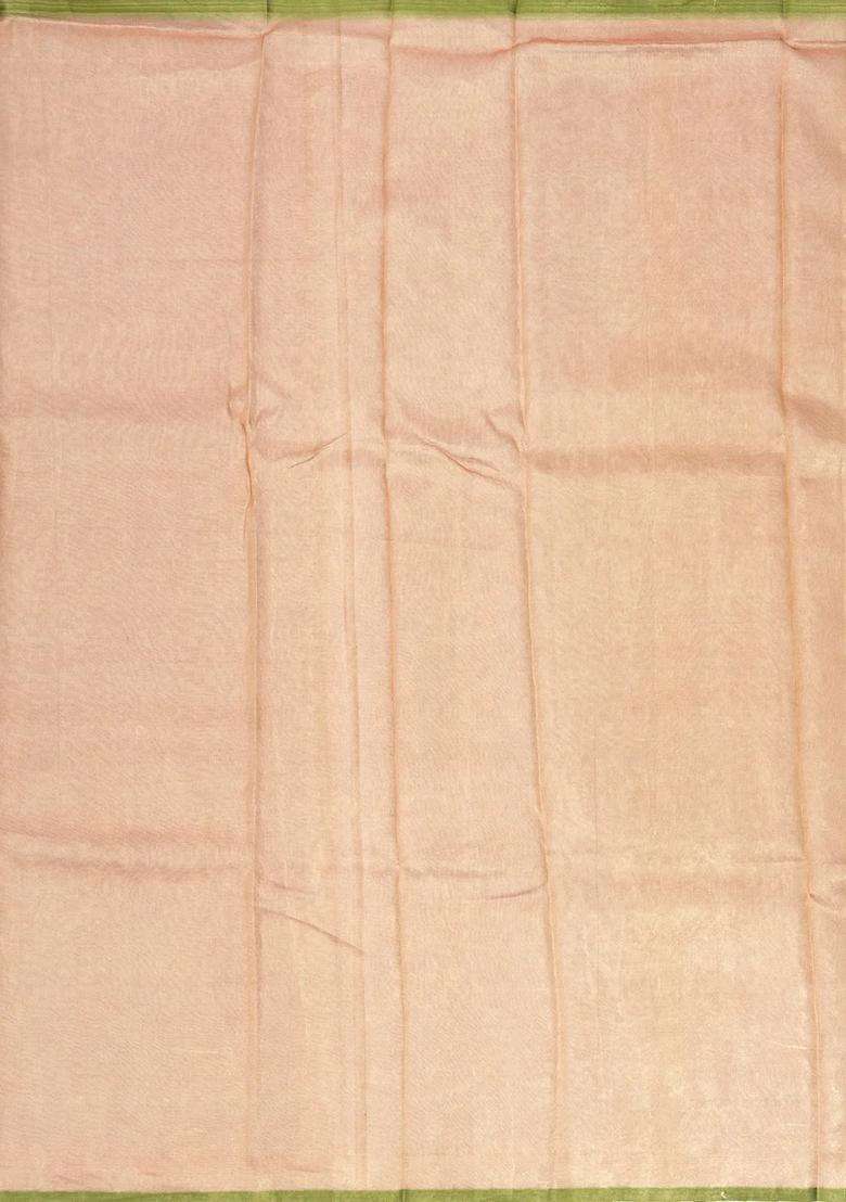 Light Peach Handloom Banarasi Tissue Silk Saree With Floral Vine Motifs With Buttas And Brocade Design For Women - Indya