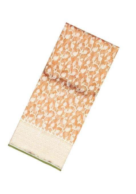 Light Peach Handloom Banarasi Tissue Silk Saree With Floral Vine Motifs With Buttas And Brocade Design For Women