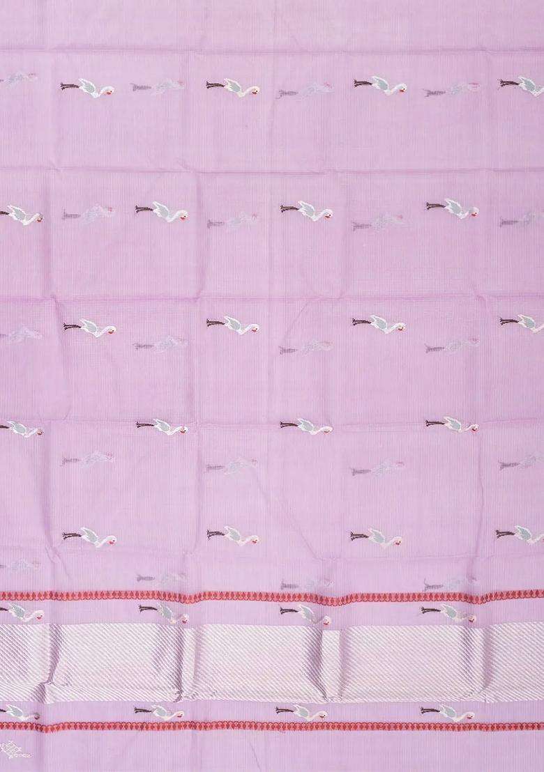 Lilac Handloom Kota Silk Cotton Saree With Crane Buttas With Buttas And Brocade Design For Women - Indya