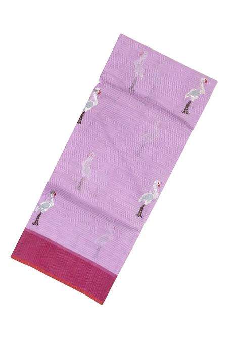 Lilac Handloom Kota Silk Cotton Saree With Crane Buttas With Buttas And Brocade Design For Women