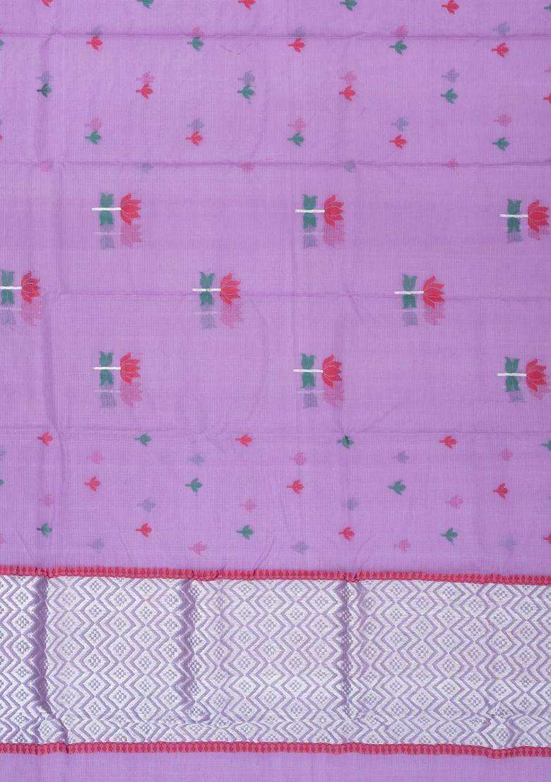 Purple Handloom Kota Silk Cotton Saree With Meena Floral Buttas With Buttas And Brocade Design For Women - Indya