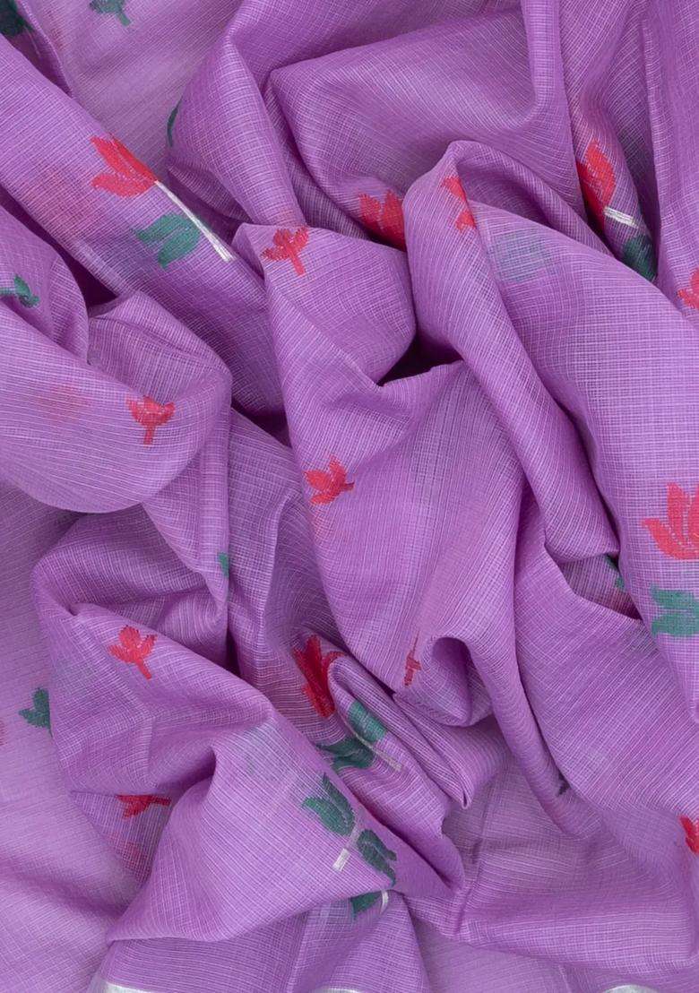 Purple Handloom Kota Silk Cotton Saree With Meena Floral Buttas With Buttas And Brocade Design For Women - Indya