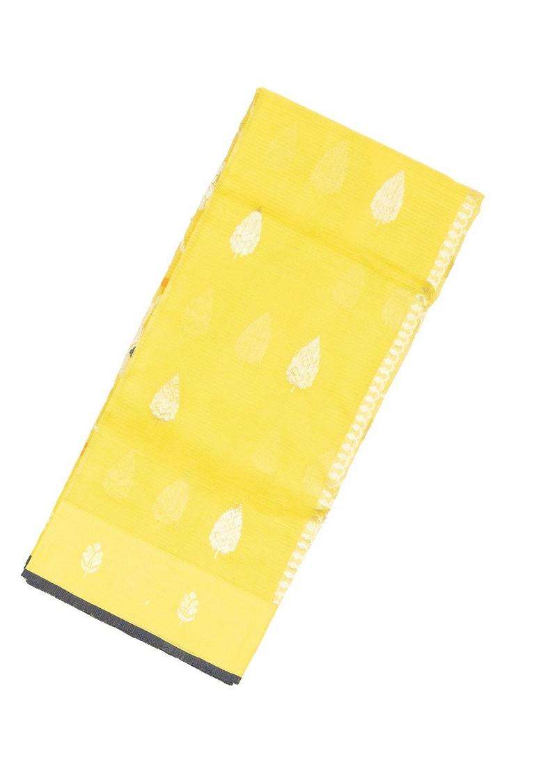 Yellow Handloom Kota Silk Cotton Saree With Floral Buttas With Buttas And Brocade Design For Women - Indya