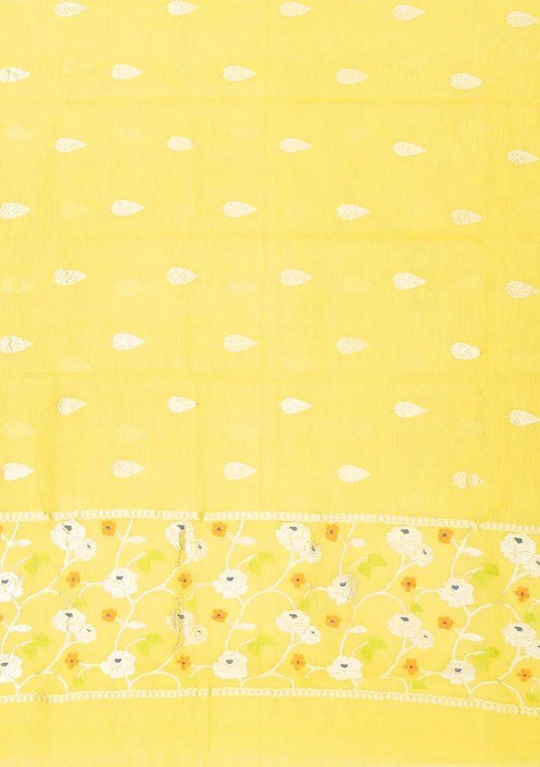 Yellow Handloom Kota Silk Cotton Saree With Floral Buttas With Buttas And Brocade Design For Women - Indya