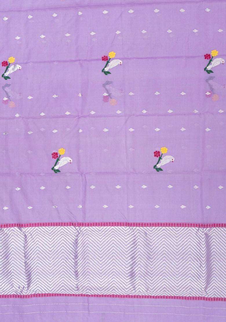 Purple Handloom Kota Silk Cotton Saree With Meena Bird Buttas With Buttas And Brocade Design For Women - Indya