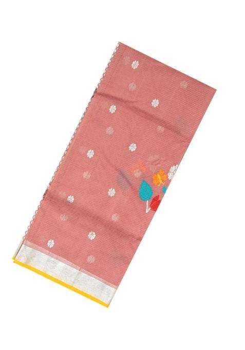 Light Peach Handloom Kota Silk Cotton Saree With Meena Floral Buttas With Buttas And Brocade Design For Women