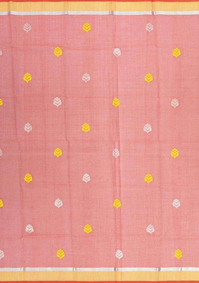 Sandal Handloom Kota Silk Cotton Saree With Meena Floral Buttas With Buttas And Brocade Design For Women - Indya