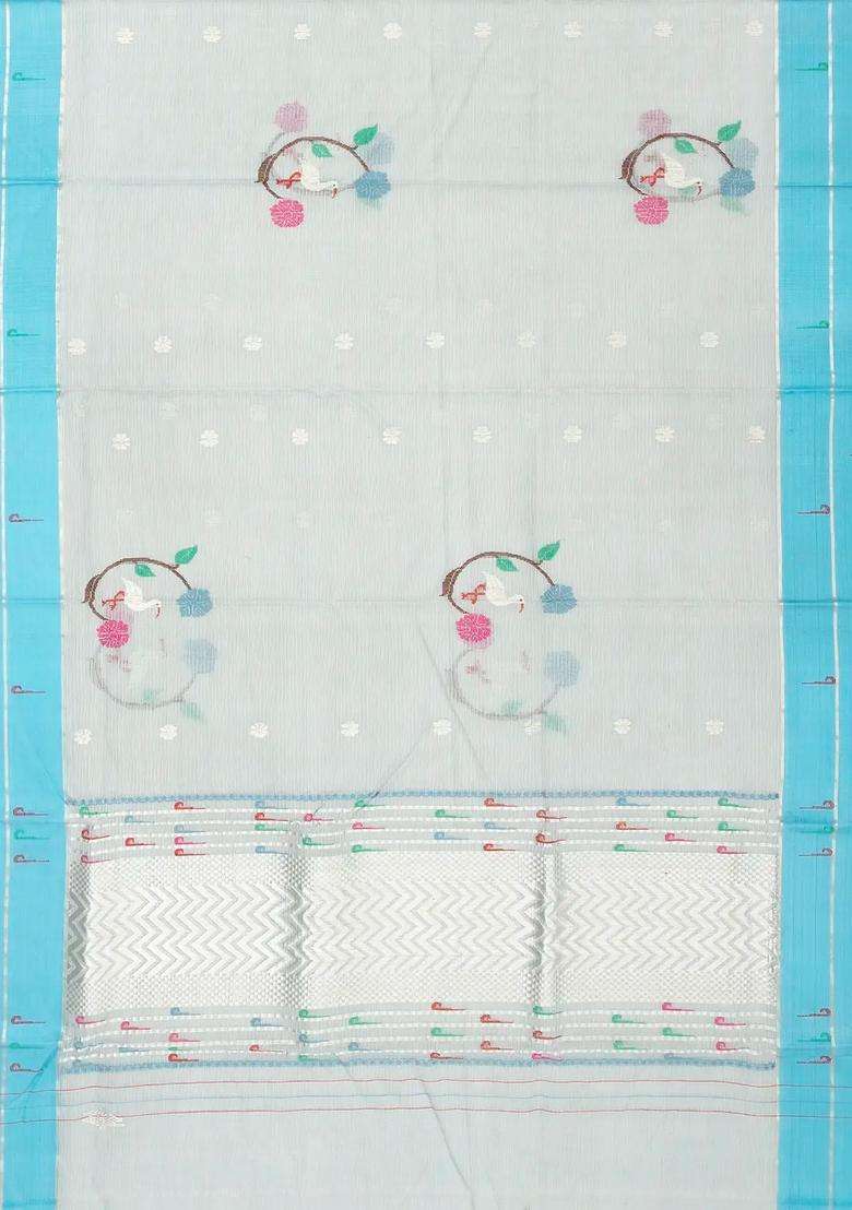 Light Blue Handloom Kota Silk Cotton Saree With Meena Bird Buttas With Buttas And Brocade Design For Women - Indya