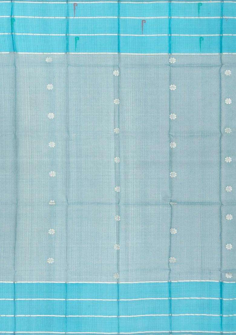 Light Blue Handloom Kota Silk Cotton Saree With Meena Bird Buttas With Buttas And Brocade Design For Women - Indya