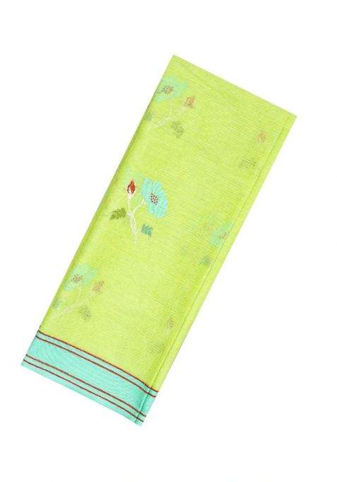 Yellow Neon Green Handloom Kota Silk Cotton Saree With Meena Floral Buttas With Buttas And Brocade Design For Women