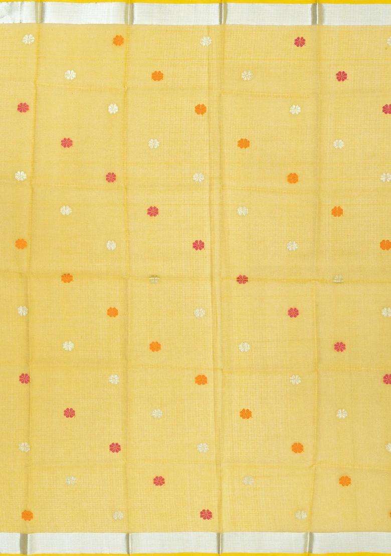 Peach Baby Pink Handloom Kota Silk Cotton Saree With Meena Floral Buttas With Buttas And Brocade Design For Women - Indya