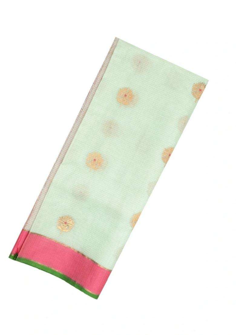 Light Green Handloom Kota Silk Cotton Saree With Meena Floral Buttas With Buttas And Brocade Design For Women - Indya