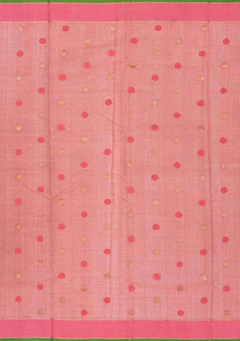 Light Green Handloom Kota Silk Cotton Saree With Meena Floral Buttas With Buttas And Brocade Design For Women - Indya