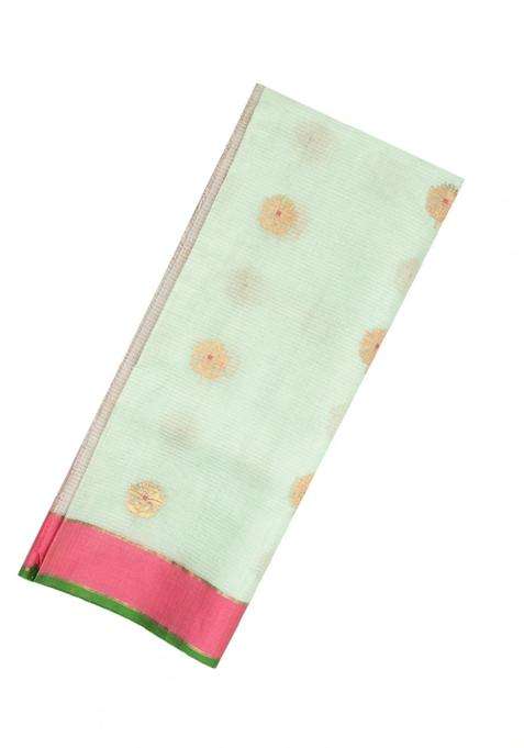 Light Green Handloom Kota Silk Cotton Saree With Meena Floral Buttas With Buttas And Brocade Design For Women
