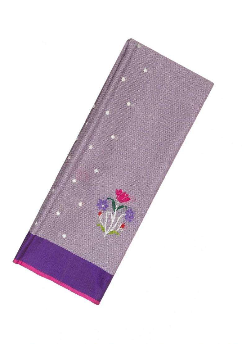 Lilac Handloom Kota Silk Cotton Saree With Meena Floral Buttas With Buttas And Brocade Design For Women - Indya