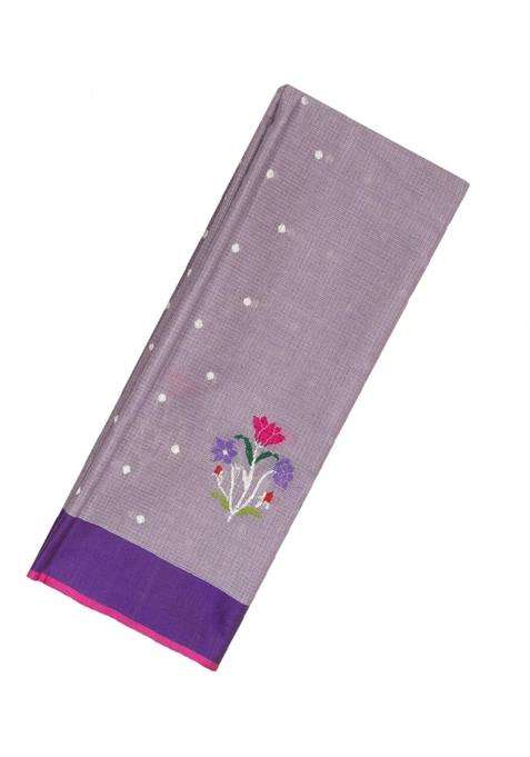 Lilac Handloom Kota Silk Cotton Saree With Meena Floral Buttas With Buttas And Brocade Design For Women