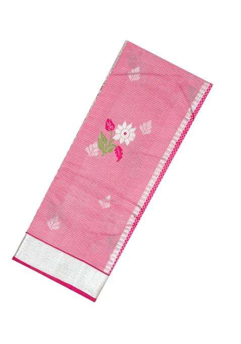 Bubblegum Pink Bubble Gum Pink Handloom Kota Silk Cotton Saree With Meena Floral Buttas With Buttas And Brocade Design For Women