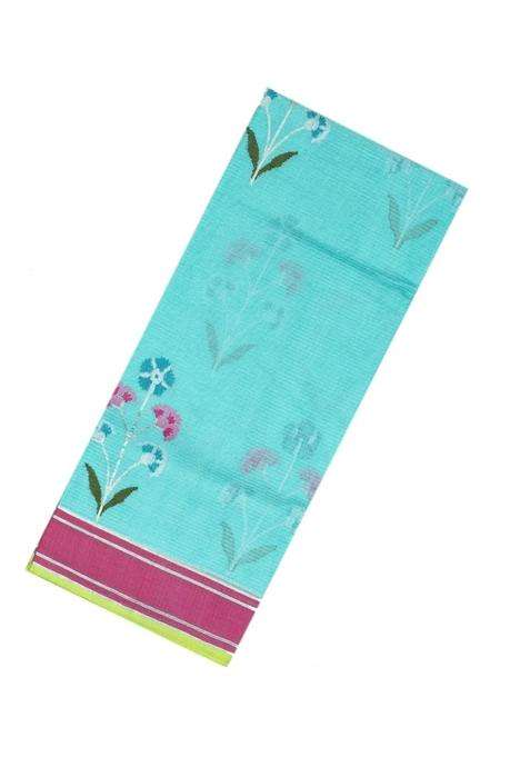 Light Blue Turquoise Handloom Kota Silk Cotton Saree With Meena Floral Buttas With Buttas And Brocade Design For Women