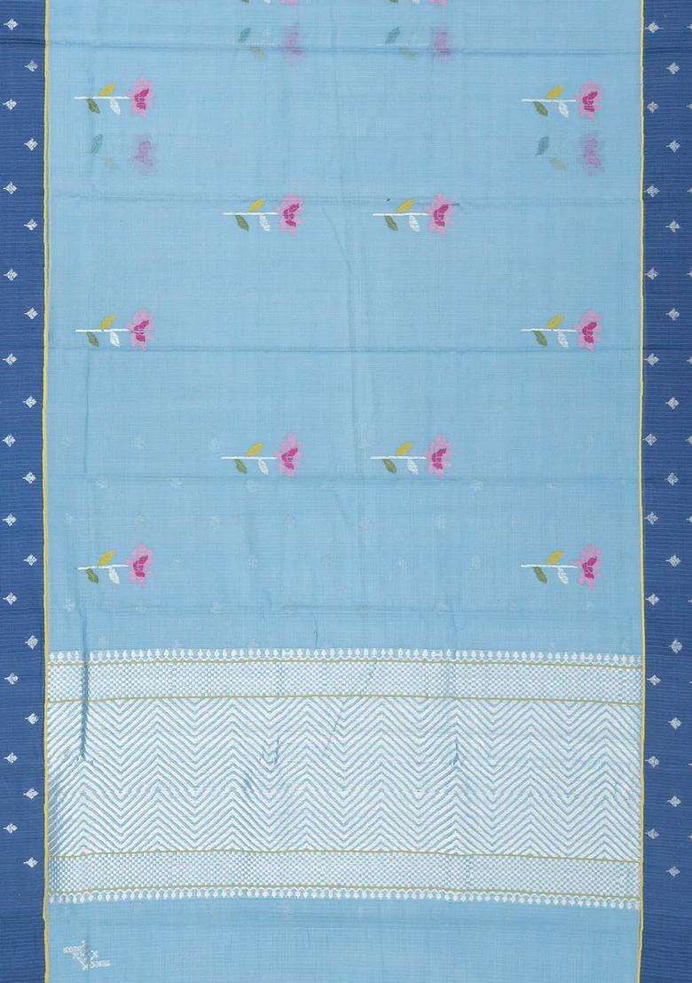 Steel Blue Handloom Kota Silk Cotton Saree With Meena Floral Buttas With Buttas And Brocade Design For Women - Indya