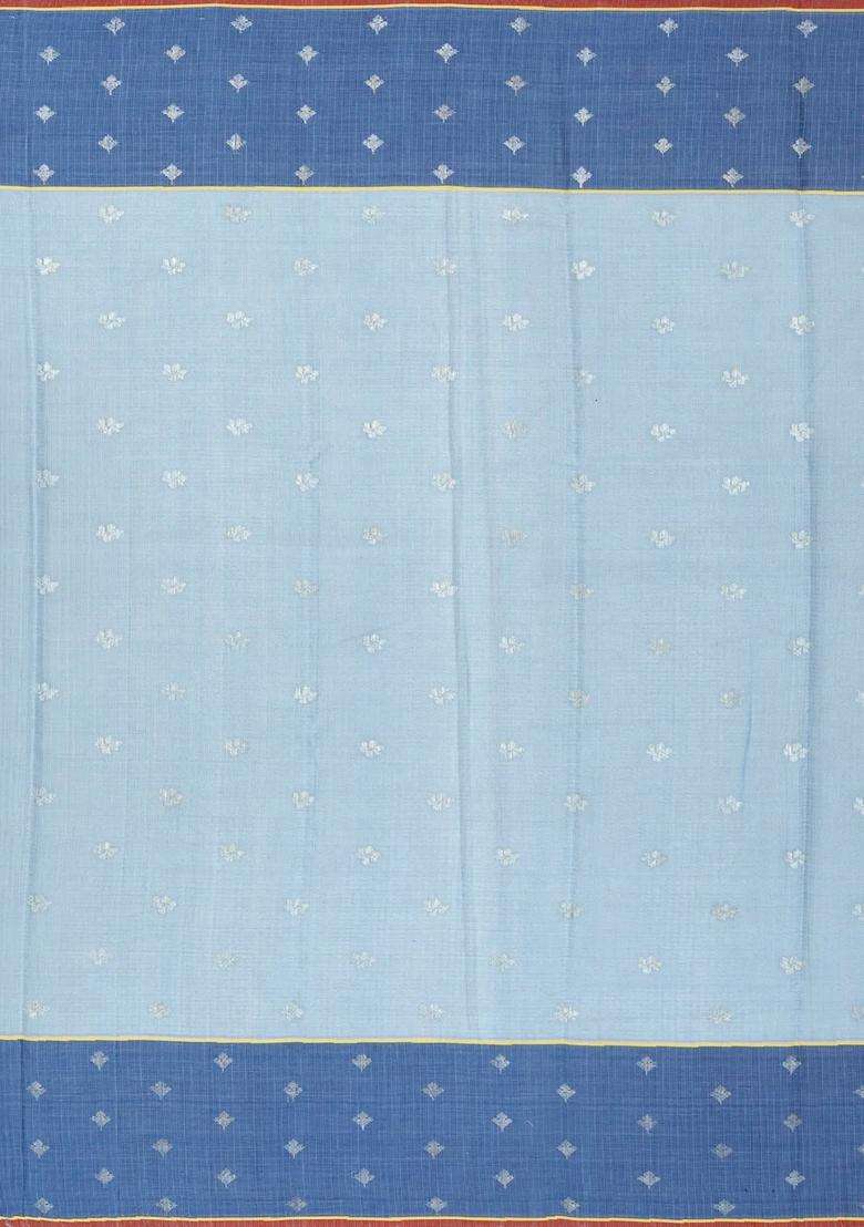 Steel Blue Handloom Kota Silk Cotton Saree With Meena Floral Buttas With Buttas And Brocade Design For Women - Indya