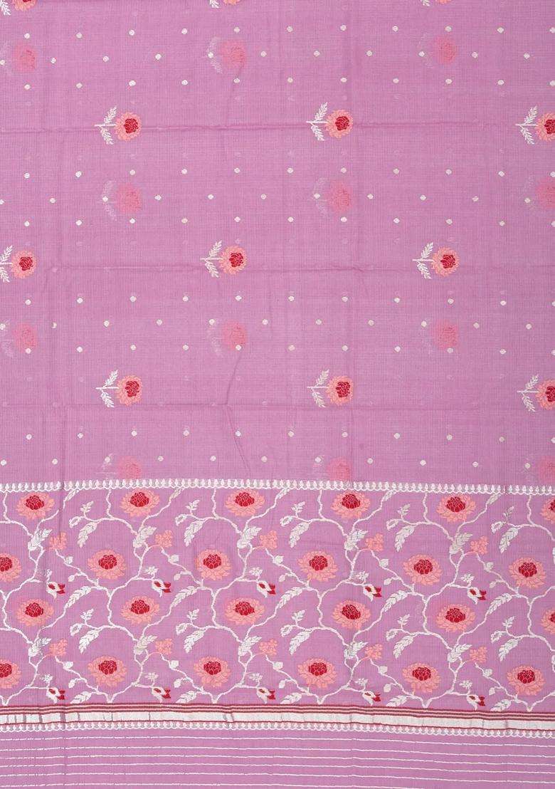 Purple Handloom Kota Silk Cotton Saree With Meena Floral Buttas With Buttas And Brocade Design For Women - Indya