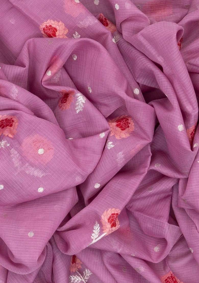 Purple Handloom Kota Silk Cotton Saree With Meena Floral Buttas With Buttas And Brocade Design For Women - Indya