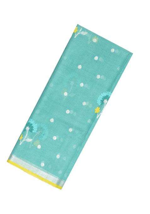 Turquoise Light Blue Handloom Kota Silk Cotton Saree With Meena Floral Buttas With Buttas And Brocade Design For Women