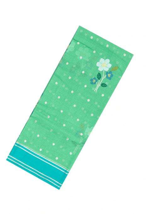 Peach Aquamarine Handloom Kota Silk Cotton Saree With Meena Floral Buttas With Buttas And Brocade Design For Women