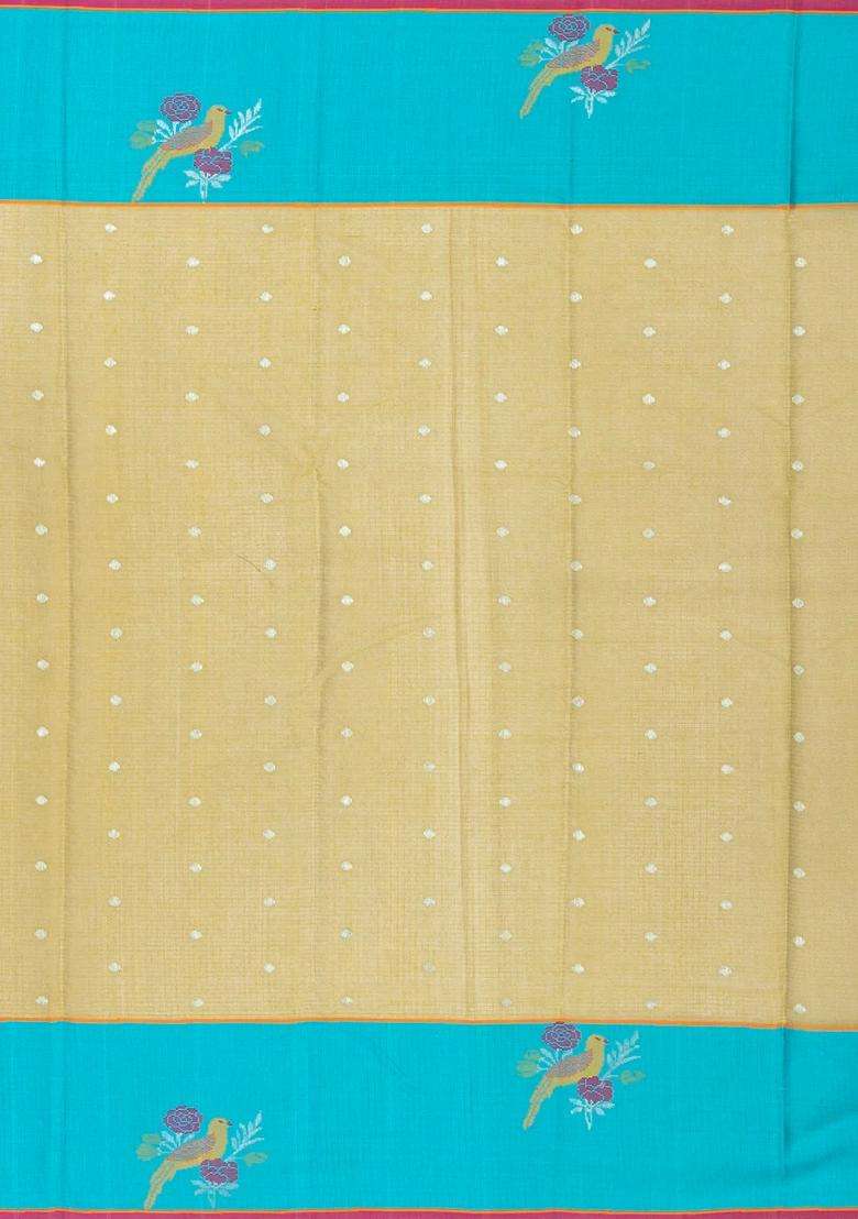 Cardamom Green Handloom Kota Silk Cotton Saree With Floral Zari Buttas With Buttas And Brocade Design For Women - Indya