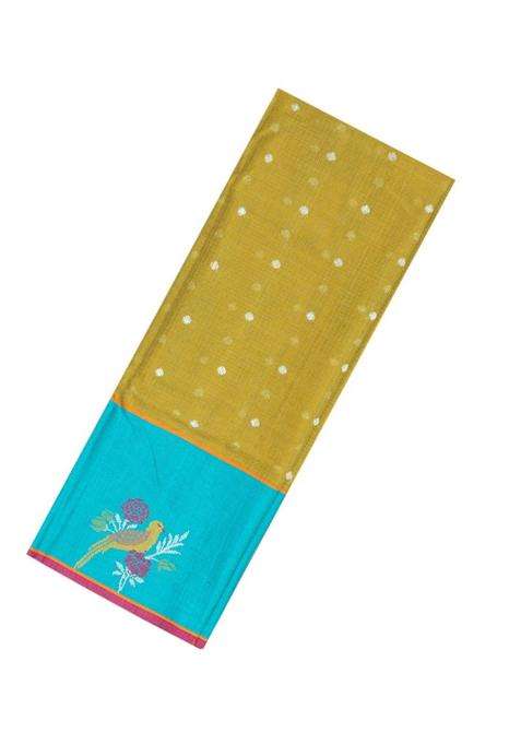 Cardamom Green Handloom Kota Silk Cotton Saree With Floral Zari Buttas With Buttas And Brocade Design For Women