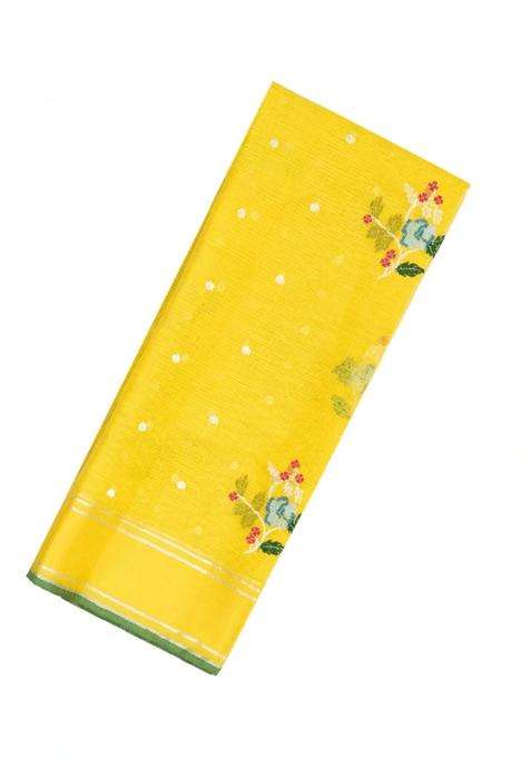 Yellow Handloom Kota Silk Cotton Saree With Meena Floral Buttas With Buttas And Brocade Design For Women