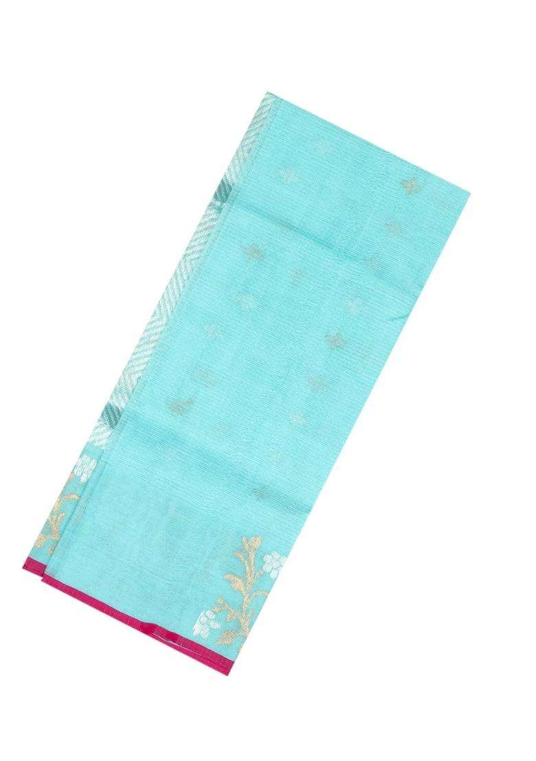 Aquamarine Handloom Kota Silk Cotton Saree With Floral Buttas With Buttas And Brocade Design For Women - Indya
