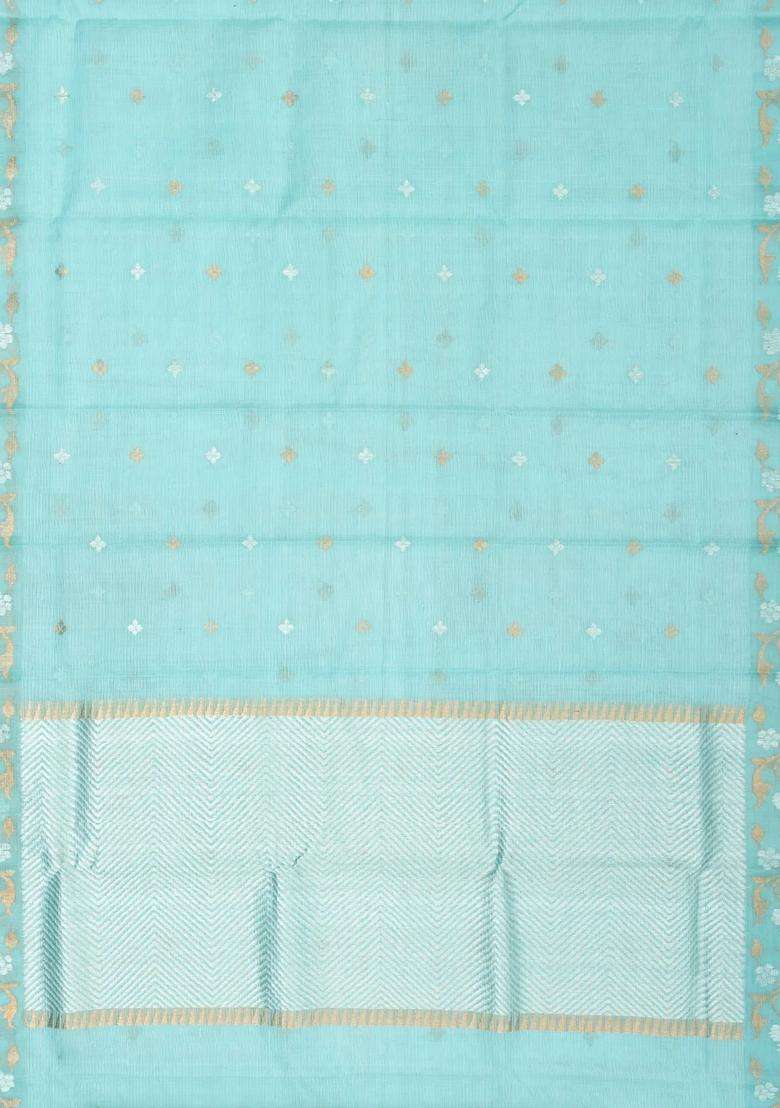 Aquamarine Handloom Kota Silk Cotton Saree With Floral Buttas With Buttas And Brocade Design For Women - Indya