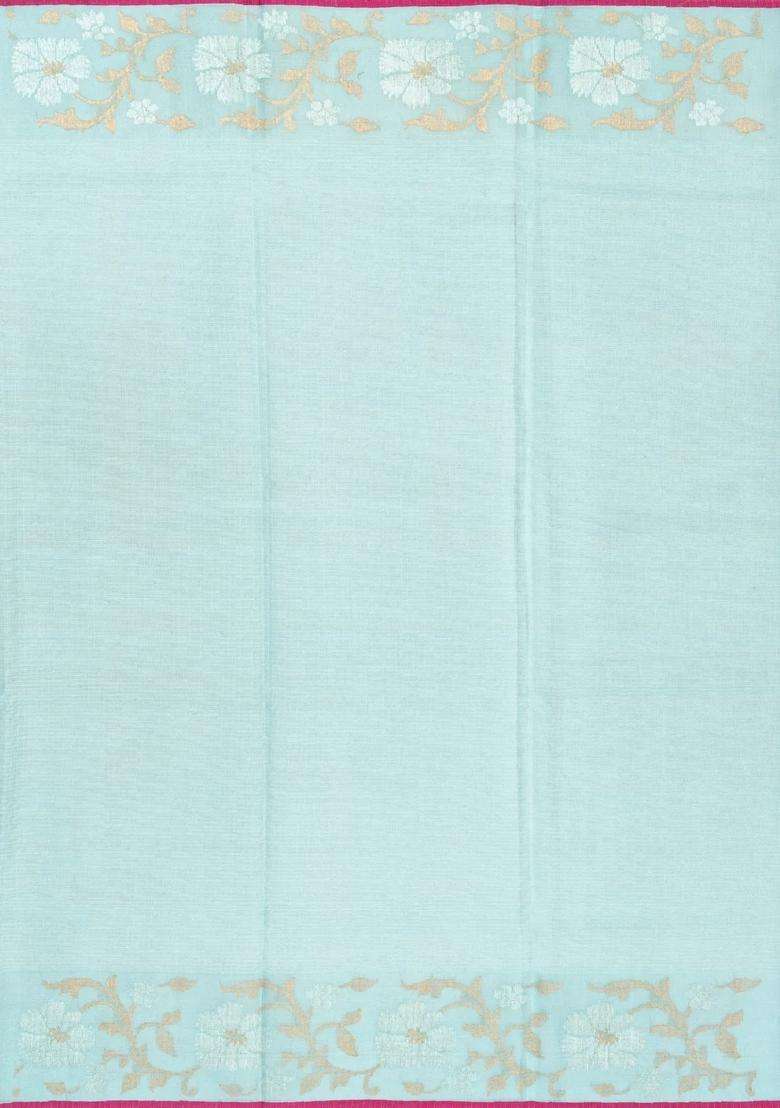 Aquamarine Handloom Kota Silk Cotton Saree With Floral Buttas With Buttas And Brocade Design For Women - Indya