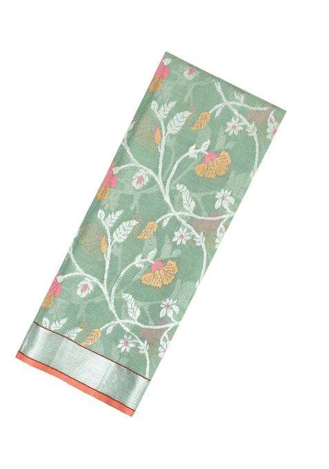Shadow Green Handloom Kota Silk Cotton Saree With Meena Floral Vine Motifs With Buttas And Brocade Design For Women