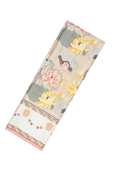 Off White Handloom Kota Silk Cotton Saree With Meena Floral Motifs With Buttas And Brocade Design For Women