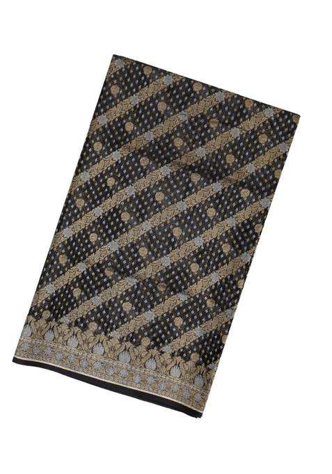 Black Handloom Banarasi Organza Silk Saree With Floral Motifs With Buttas And Brocade Design For Women