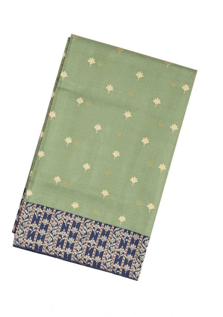 Cardamom Green Shadow Green Handloom Banarasi Organza Silk Saree With Floral Buttas With Buttas And Brocade Design For Women - Indya