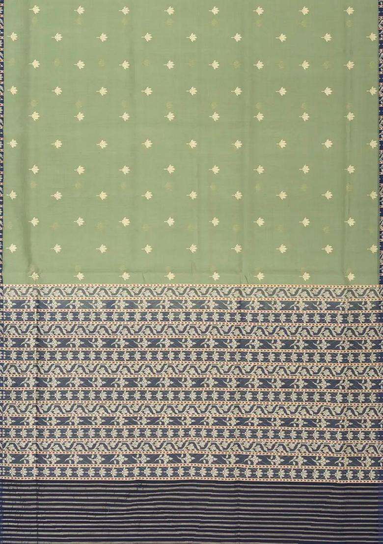 Cardamom Green Shadow Green Handloom Banarasi Organza Silk Saree With Floral Buttas With Buttas And Brocade Design For Women - Indya