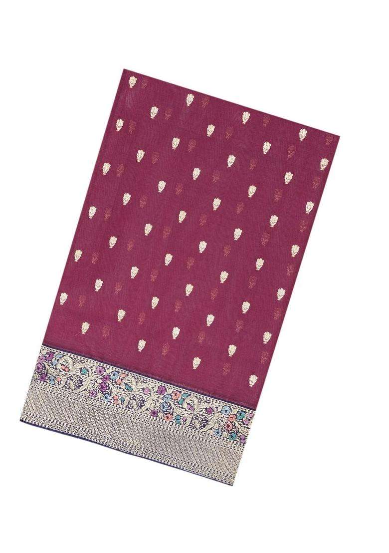 Purple Handloom Banarasi Organza Silk Saree With Buttas Meena Border With Buttas And Brocade Design For Women - Indya