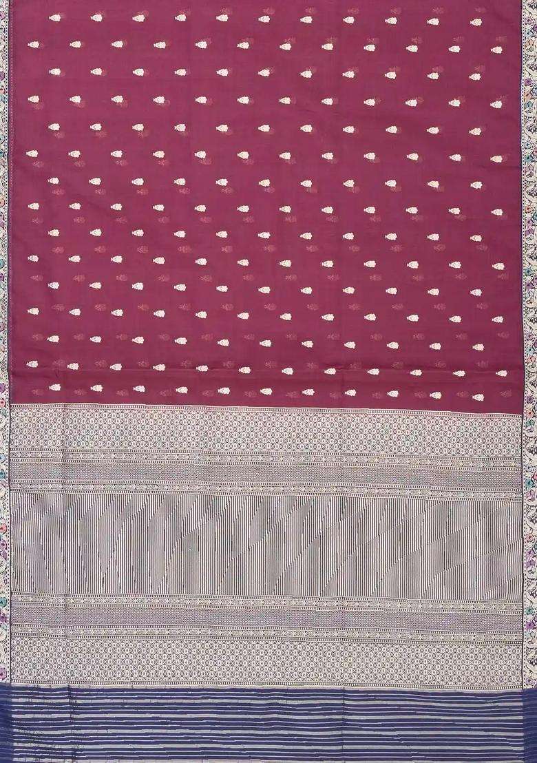 Purple Handloom Banarasi Organza Silk Saree With Buttas Meena Border With Buttas And Brocade Design For Women - Indya