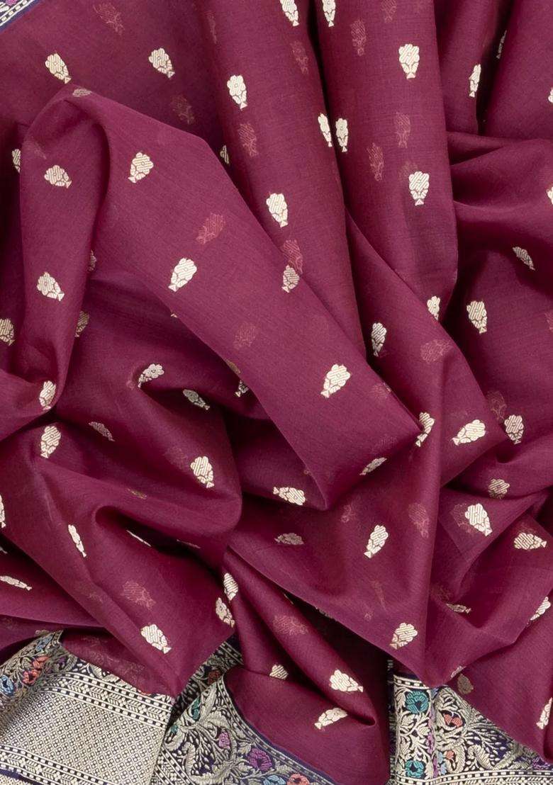 Purple Handloom Banarasi Organza Silk Saree With Buttas Meena Border With Buttas And Brocade Design For Women - Indya