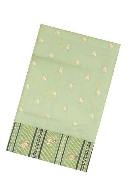 Cardamom Green Handloom Banarasi Organza Silk Saree With Floral Buttas With Buttas And Brocade Design For Women