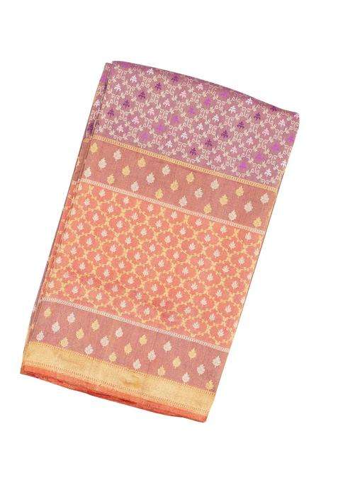 Purple Lavender Handloom Banarasi Rangkat Tissue Silk Saree With Floral Motifs With Buttas And Brocade Design For Women