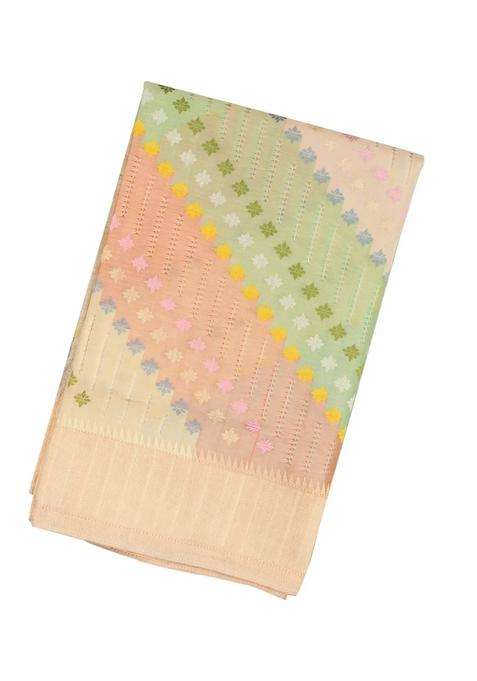Multi Colour Handloom Banarasi Rangkat Silk Saree With Floral Motifs With Buttas And Brocade Design For Women