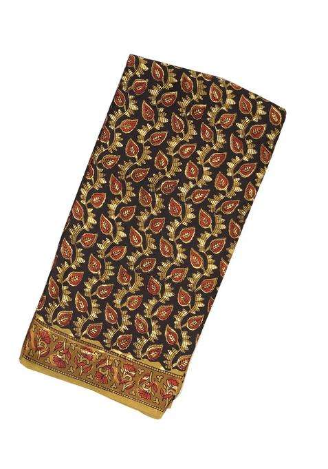Black Woven Modal Silk Saree With Ajrakh Printed Floral Motifs For Women