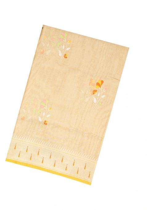 Cream Handloom Banarasi Tissue Saree With Meena Floral Buttas With Buttas And Brocade Design For Women