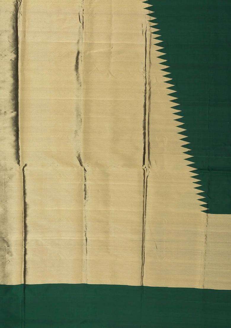 Bottle Green Handloom Banarasi Silk Tissue Saree With Rising Border With Traditional Woven Design For Women - Indya