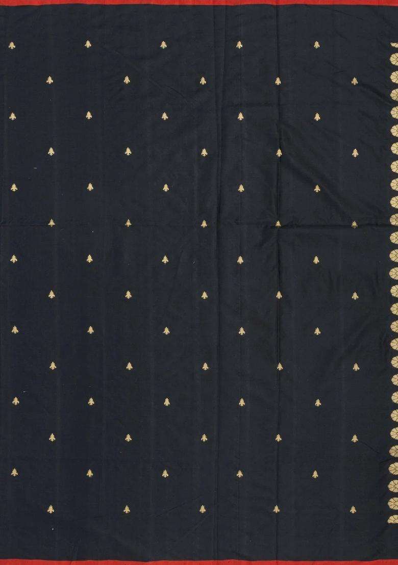 Black Handloom Banarasi Silk Saree With Floral Zari Motifs With Buttas And Brocade Design For Women - Indya